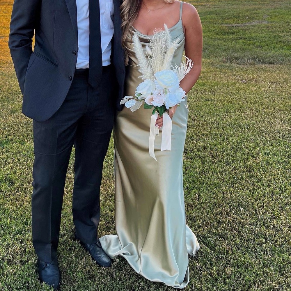 Revelry Skye Silver Sage Maxi Bridesmaid Dress